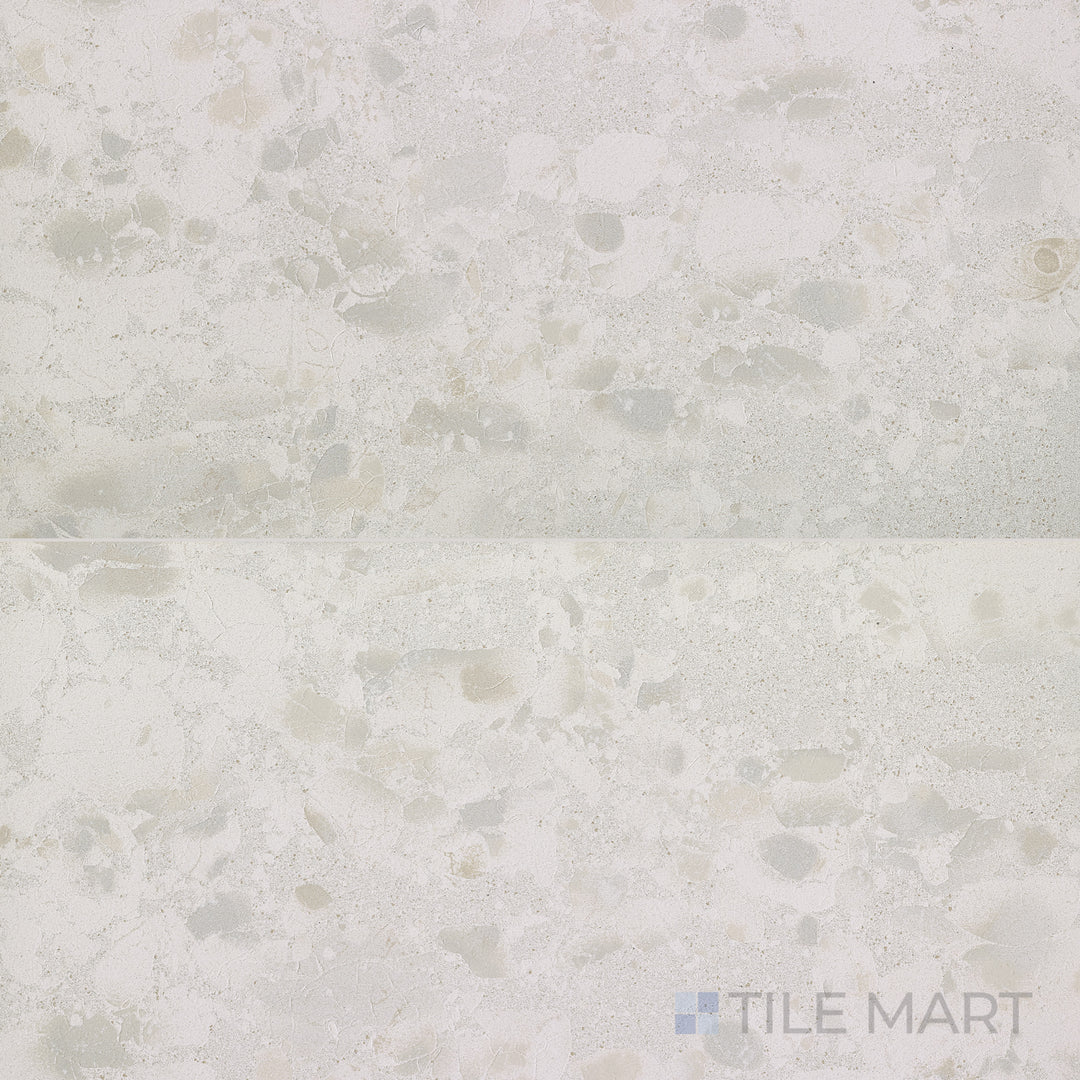 Top-down view of Attitude White 24X48 Natural Ceramic, a large-format tile featuring a crisp white surface with a subtle natural texture.