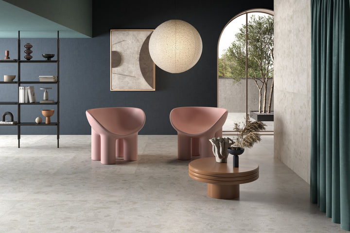 A serene setting featuring Attitude White 24X48 Natural Ceramic, exuding a soft and refined aesthetic.