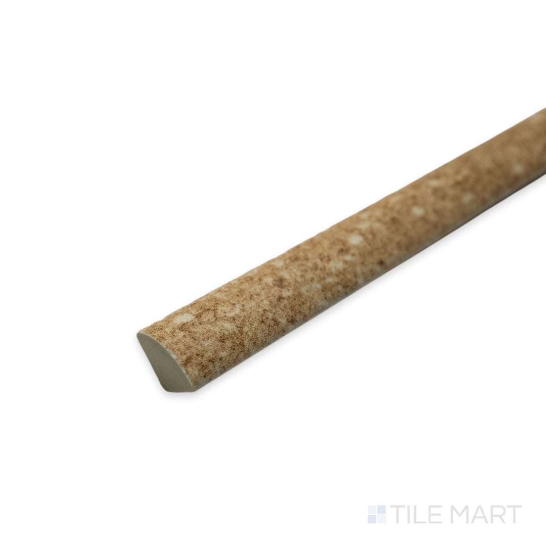 Angled corner shot of Block Sand 0.5x8 matte porcelain jolly tile, showcasing a warm beige hue with a sleek matte texture and precise edge finish.