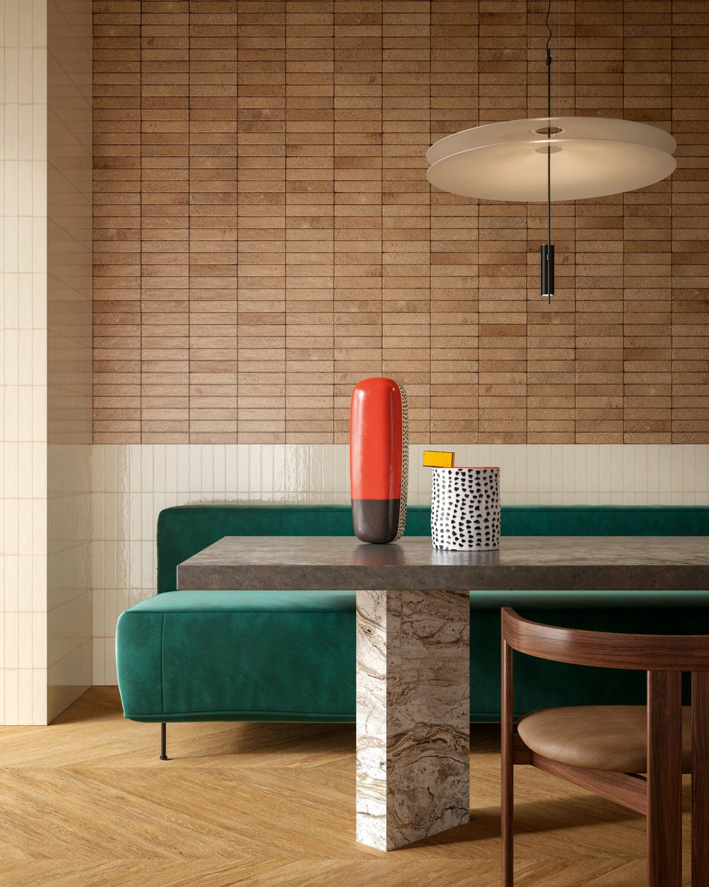 Warm and earthy aesthetic with Block Cotto 2X8 Matte Porcelain, complementing various design styles.
