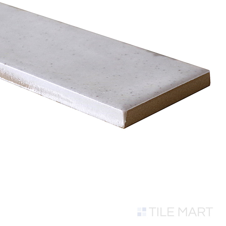 Diagonal view of Calpe Greige 2x6 glossy porcelain tile, showcasing its warm greige tones, polished glossy sheen, and elongated rectangular format.  