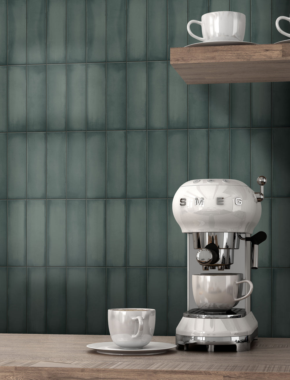 A bold and unique atmosphere enhanced by Ghent Smokey Emerald 3X9 Matte Porcelain, delivering a luxurious touch.