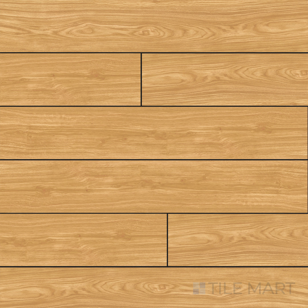 Top-down view of Grainier Honey 10X60 Matte Porcelain, a warm-toned wood-look tile with a matte surface, ideal for rustic and cozy interiors.