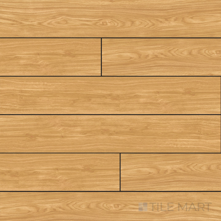 Top-down view of Grainier Honey 10X60 Matte Porcelain, a warm-toned wood-look tile with a matte surface, ideal for rustic and cozy interiors.