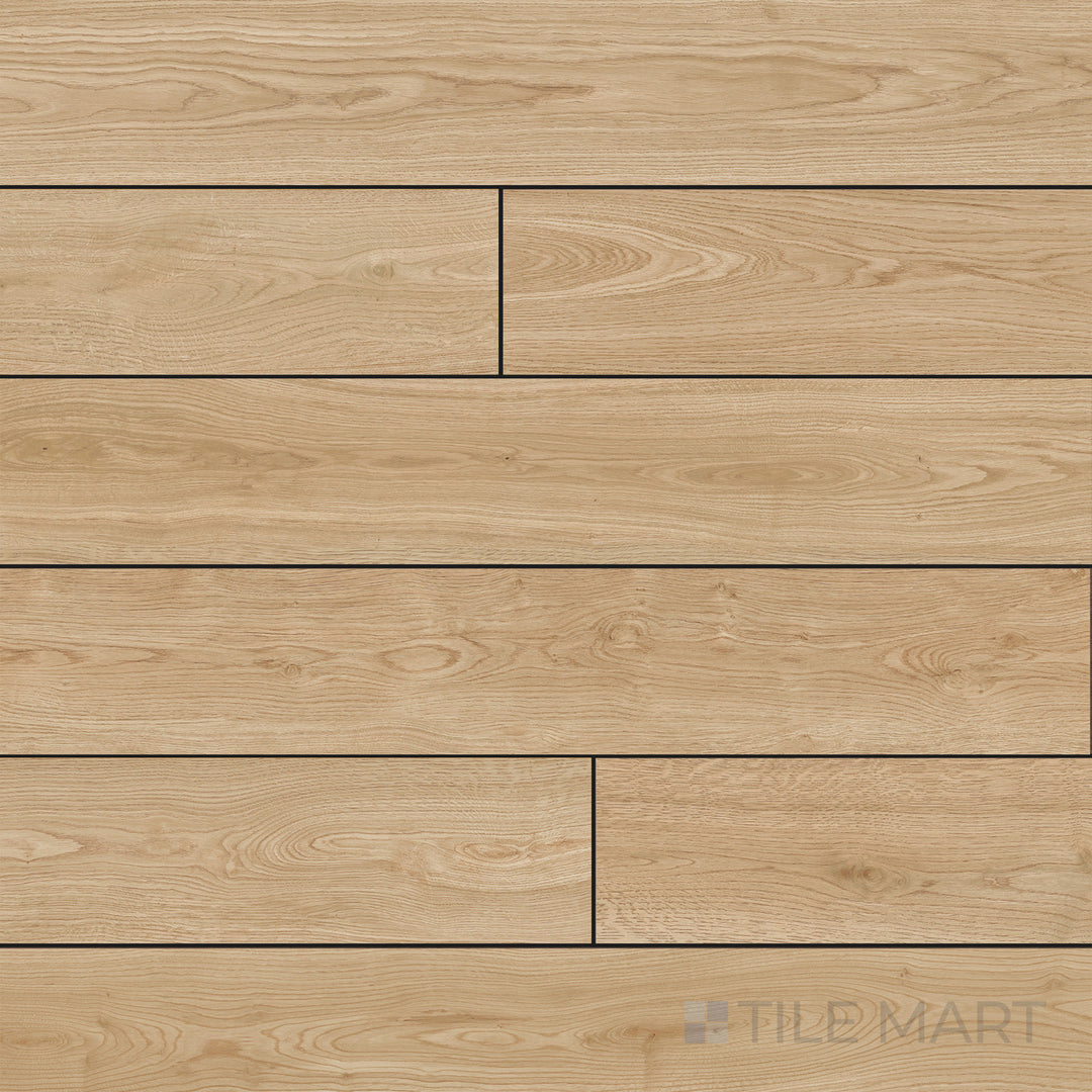 Flat-lay of Grainier Taupe 10X60 Matte Porcelain, featuring a neutral taupe shade with a realistic wood grain texture, perfect for contemporary spaces.