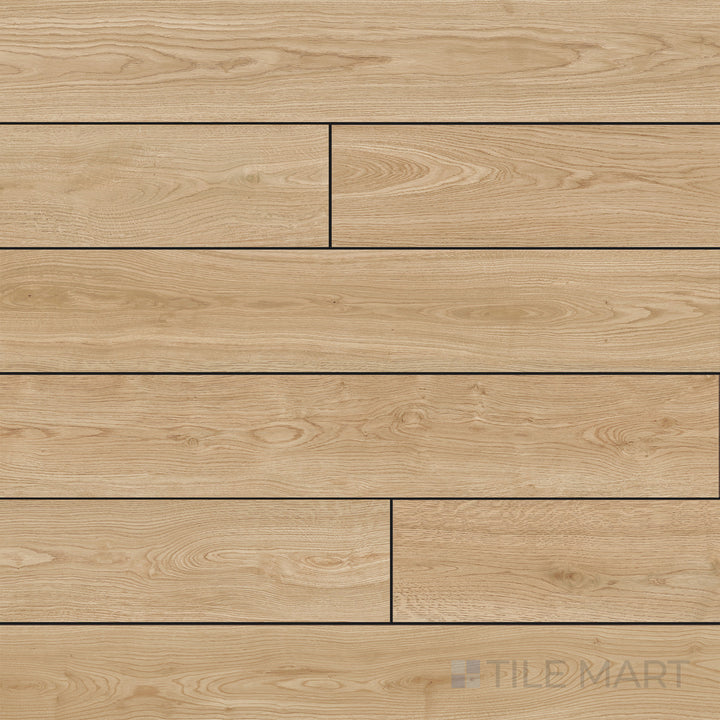 Flat-lay of Grainier Taupe 10X60 Matte Porcelain, featuring a neutral taupe shade with a realistic wood grain texture, perfect for contemporary spaces.