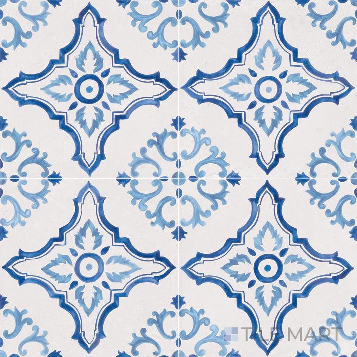 Top-down perspective of Mestral Cross 9X9 Matte Porcelain, featuring intricate cross-shaped motifs in a subdued matte texture, adding artistic flair.