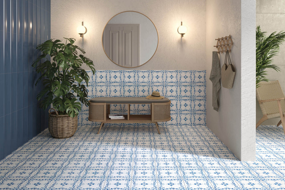 Roomscene featuring Mestral Garden 9X9 Matte Porcelain, evoking a timeless and nature-inspired aesthetic with its organic patterns.