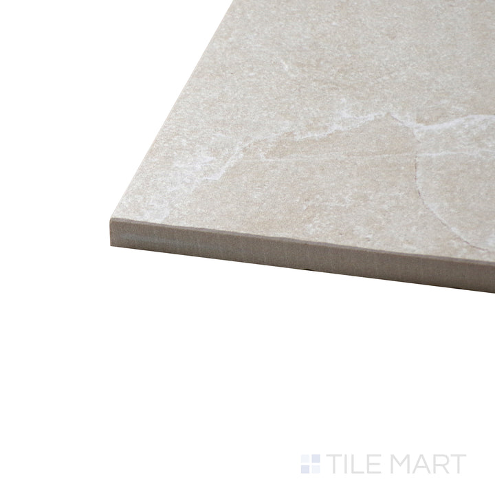 Close-up side view of Motley Monterey 12x24 matte porcelain tile, focusing on its sophisticated matte finish and how its straight edges meet at a distinct corner.