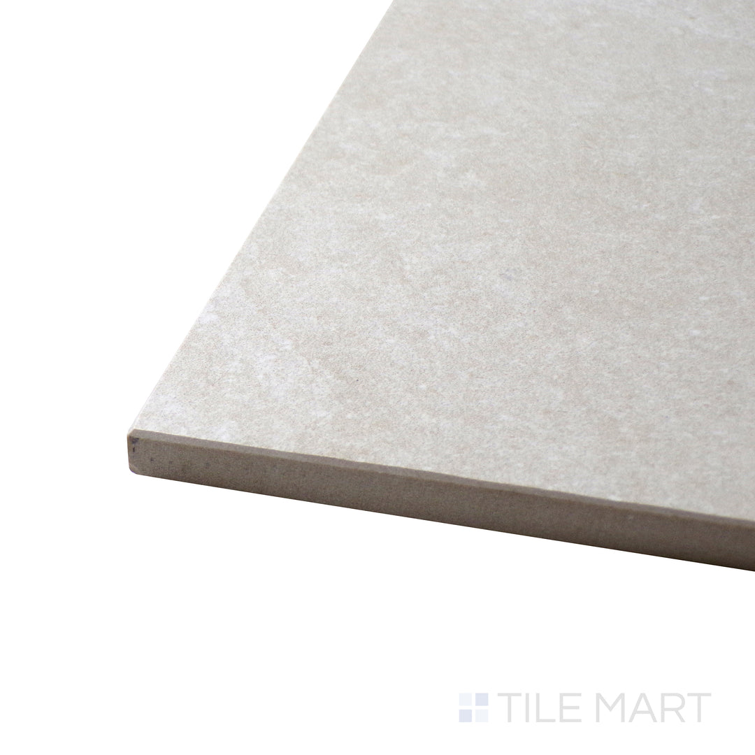 Angled corner view of Motley Monterey 24x48 matte porcelain tile, emphasizing its large format, smooth texture, and clean corner formation.