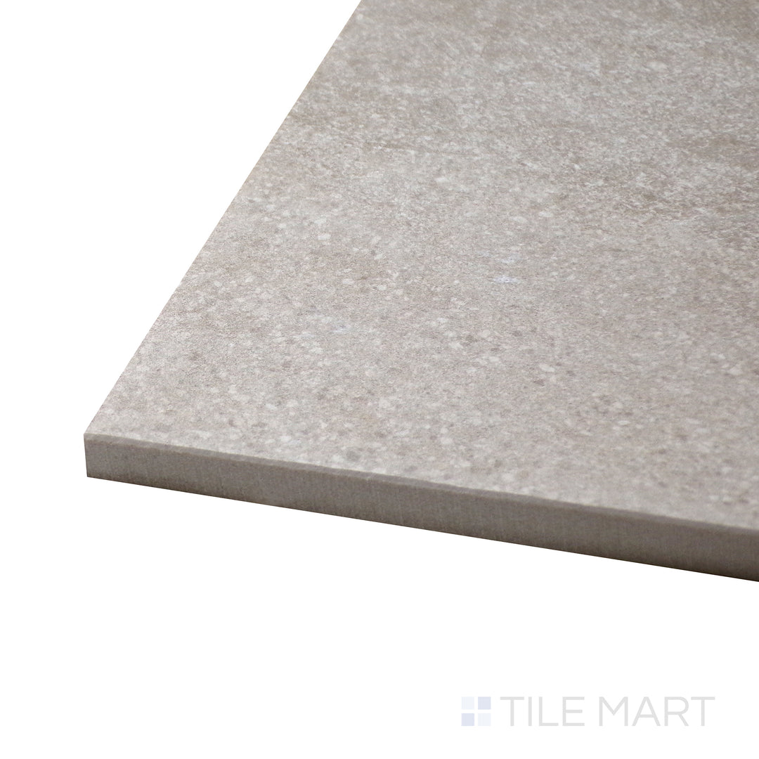 Corner-focused image of Motley Wembley 24x48 matte porcelain tile, drawing attention to its expansive size, soft matte texture, and refined intersection where edges meet.