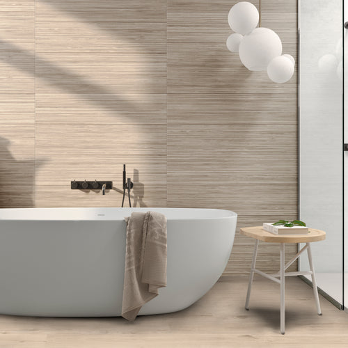 Ribbon Wood Camel 12.4X39.4 Matte Ceramic Ribbed Panel