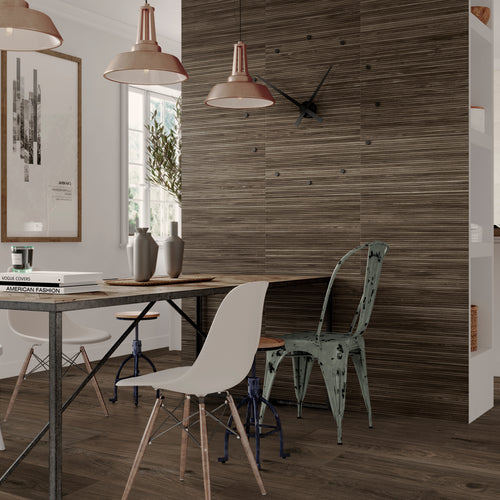Ribbon Wood Coffee 12.4X39.4 Matte Ceramic Ribbed Panel