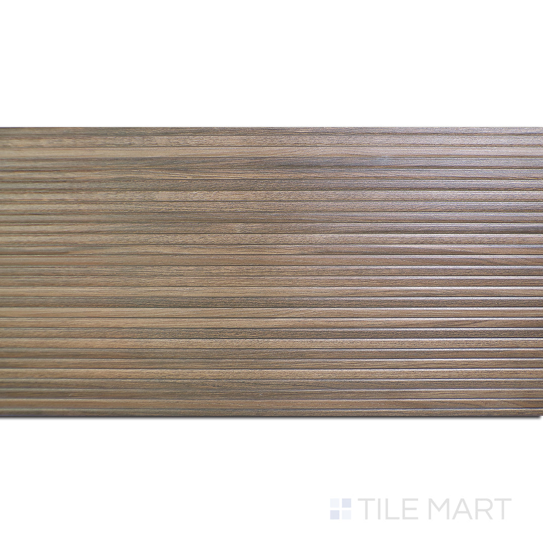 Flat-lay of Ribbon Wood Coffee 12.4X39.4 Matte Ceramic, a rich brown wood-look tile with a refined matte texture for a sophisticated aesthetic.