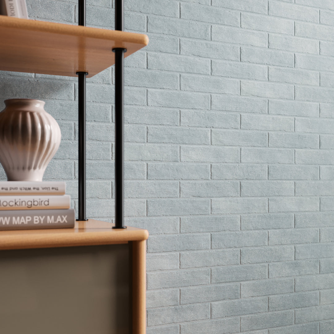 A sleek and contemporary touch that enhances the ambiance, featuring Tetris Aria 2X8 Matte Porcelain.