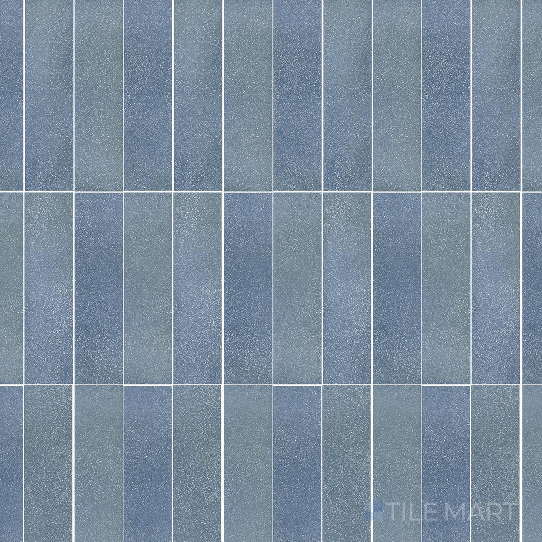 Bird’s-eye shot of Tetris Blu 2X8 Matte Porcelain, featuring a bold blue hue in a sleek matte finish for contemporary or nautical-inspired designs.