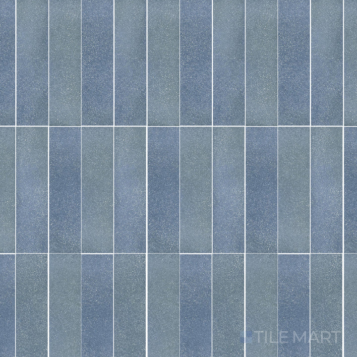 Bird’s-eye shot of Tetris Blu 2X8 Matte Porcelain, featuring a bold blue hue in a sleek matte finish for contemporary or nautical-inspired designs.