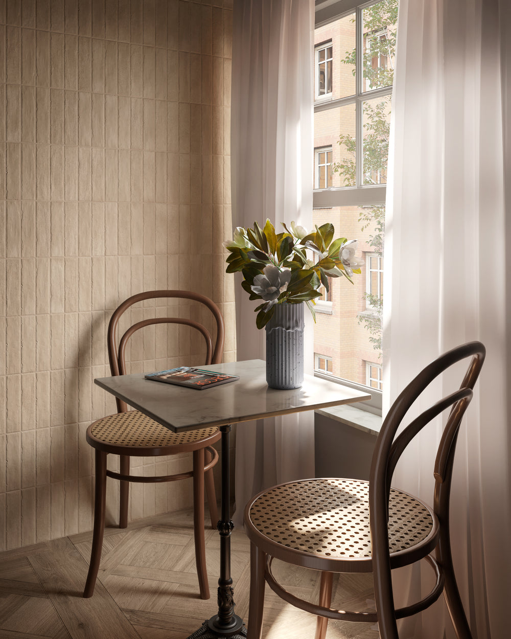 A warm and inviting atmosphere is effortlessly achieved with the subtle charm of Tetris Ecru 2X8 Matte Porcelain.