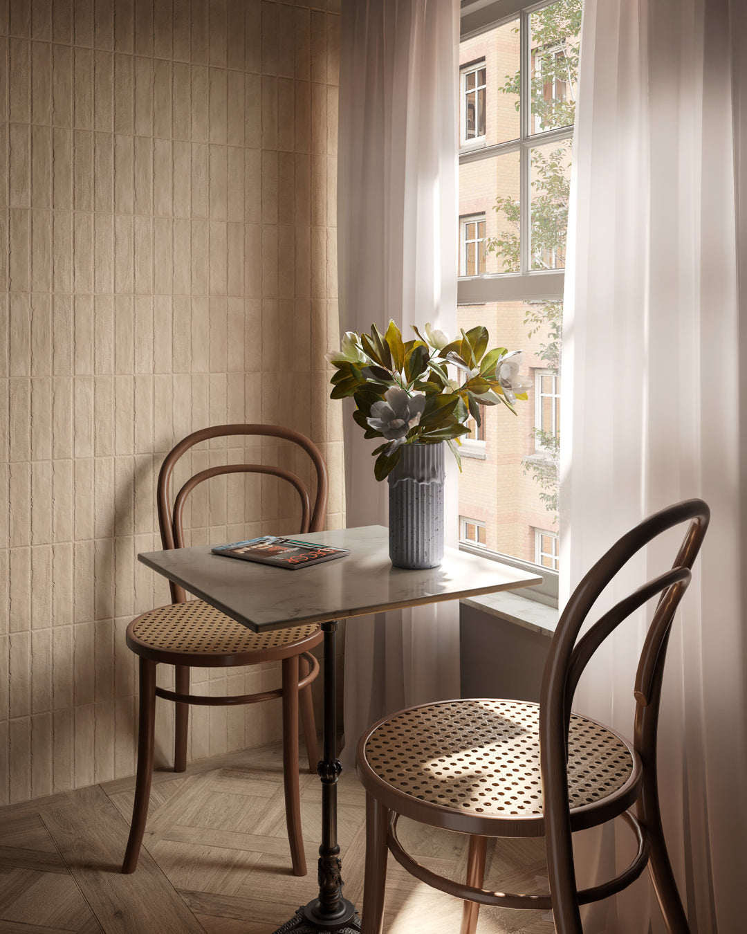 A warm and inviting atmosphere is effortlessly achieved with the subtle charm of Tetris Ecru 2X8 Matte Porcelain.