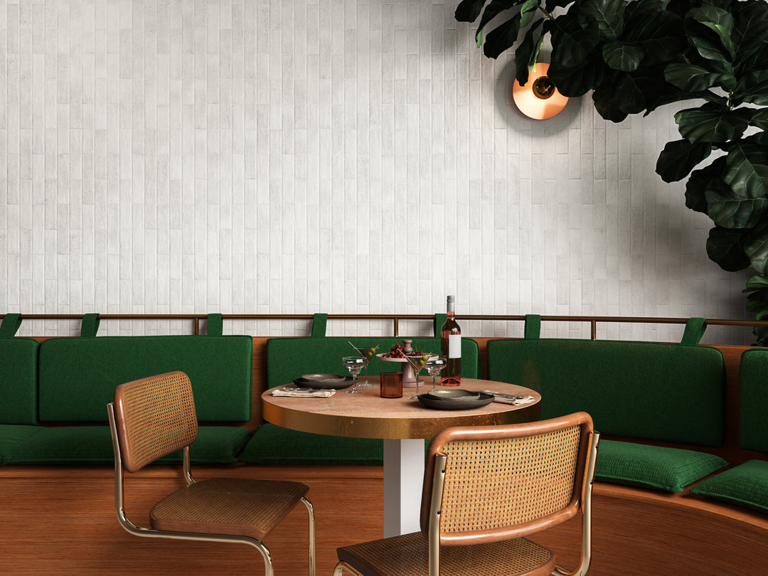 A crisp and clean design element that brightens any space, featuring Tetris White 2X8 Matte Porcelain.