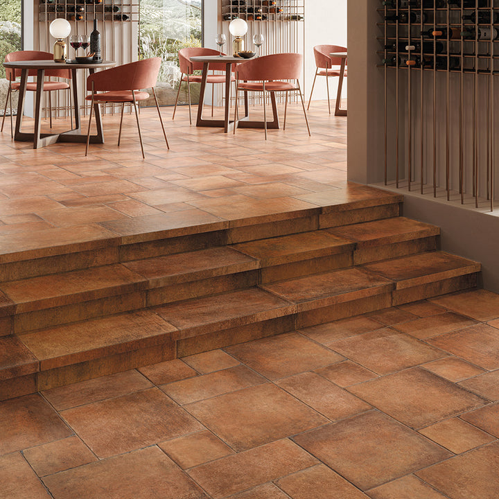 A rich and traditional character blends seamlessly with refined aesthetics in Valdorcia Cotto Versailles Pattern Matte Porcelain.