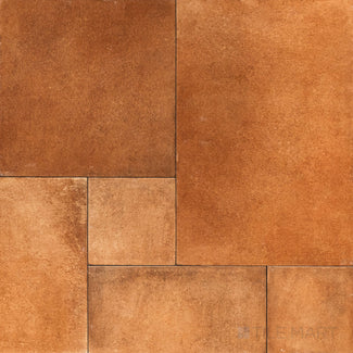 Overhead shot of Valdorcia Terracotta Versailles Pattern Matte Porcelain, showcasing deep earthy hues in a timeless Versailles pattern for elegant interiors.