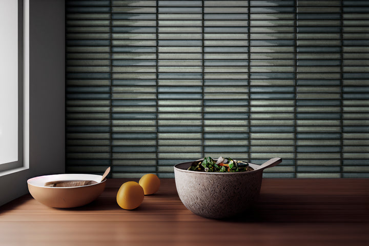 A serene and modern space enhanced by Karatsu Wear 4.5X9 Matte Porcelain, where its muted tones and textured surface add depth and warmth to the room.