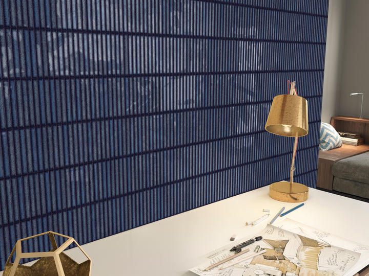 Deep midnight tones and a matte surface make Karatsu Midnight 4.5x9 porcelain a dramatic and modern design choice.