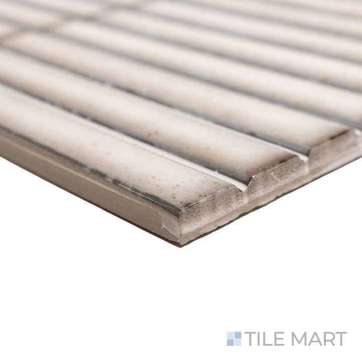 Close-up corner perspective of Karatsu Chalky 4.5x9 matte porcelain tile, focusing on its light neutral color, refined edges, and a smooth, consistent surface.