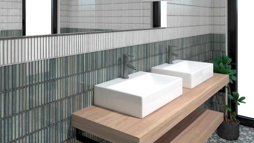 A minimalist yet sophisticated setting with Karatsu Chalky 4.5X9 Matte Porcelain, offering a soft, neutral foundation that complements both contemporary and rustic decor.