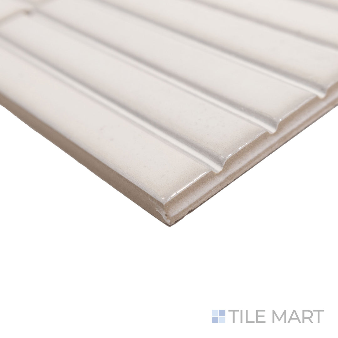 Side-angle view of Karatsu Polar 4.5x9 matte porcelain tile, highlighting its cool-toned matte finish, precisely cut edges, and crisp corner transition.