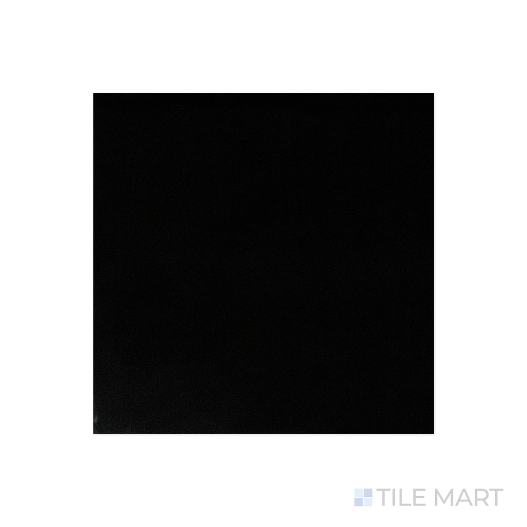 A deep black polished surface shines in this macro shot of Pearl Super Black 24x24 polished porcelain tile, enhancing its luxurious and bold character.