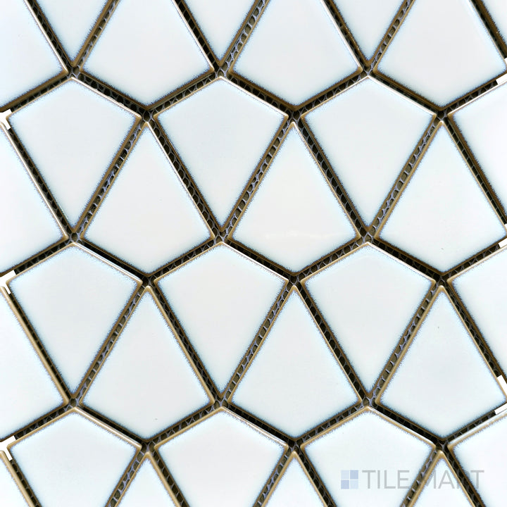 Bird’s-eye perspective of Porcelain Glazed Mosaics Aged White Dragonscale Matte, a unique mosaic tile with a textured surface resembling dragon scales.