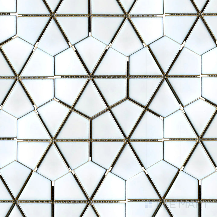 Flat-lay image of Porcelain Glazed Mosaics Aged White Kaleido Hex Matte, a hexagonal mosaic tile with a subtle aged effect, bringing vintage charm.