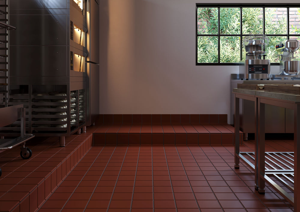 A timeless and earthy appeal that blends function with aesthetics, featuring Quarry + Red 6X6 Matte Ceramic.