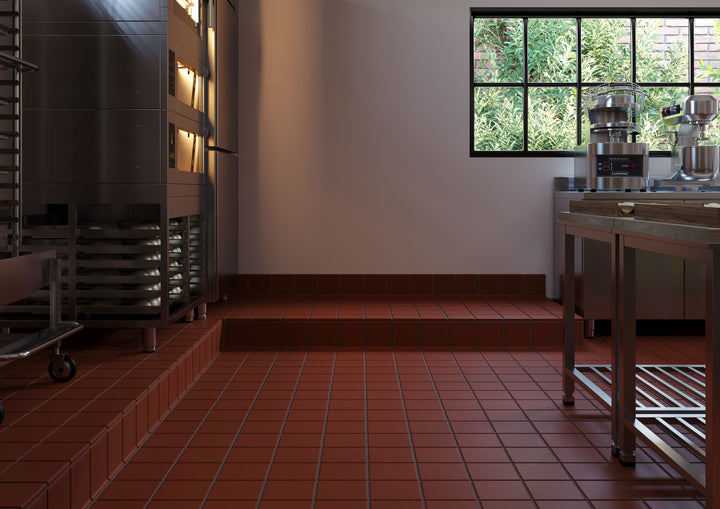 A timeless and earthy appeal that blends function with aesthetics, featuring Quarry + Red 6X6 Matte Ceramic.