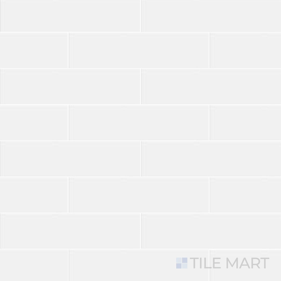Top-down view of Glenbrook Polar White 2X8 Matte Ceramic, a bright white tile with a smooth, matte surface and a clean, modern aesthetic.