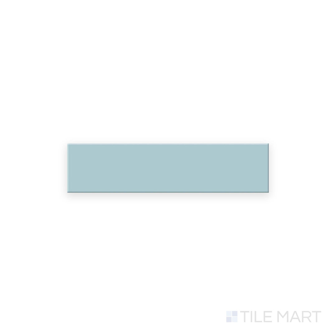 Top-down image of Glenbrook Quiet Moments 2x8 flat matte ceramic tile, displaying a tranquil muted blue-grey hue with a soft, flat ceramic finish.