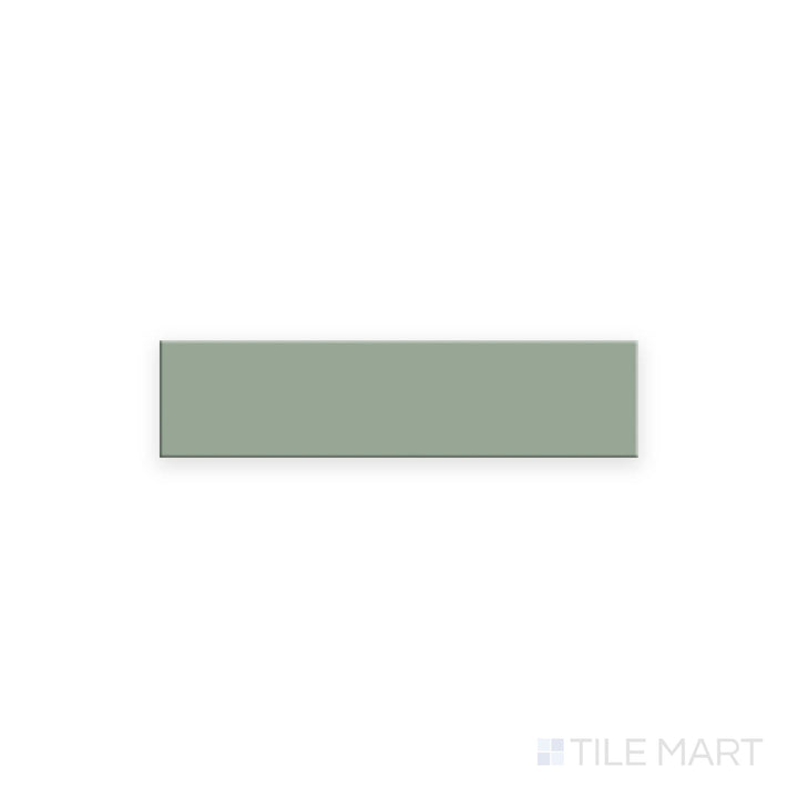 Glenbrook October Mist 2x8 flat matte ceramic tile shown in top-down perspective, featuring sage-toned color and a uniform matte finish.