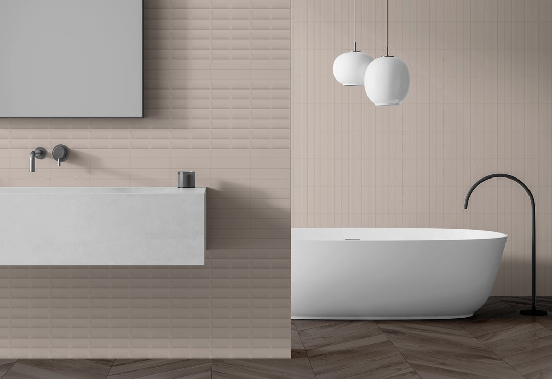 A rich and inviting warmth infuses the surroundings, highlighted by Glenbrook Redend Point 2X8 Matte Ceramic.