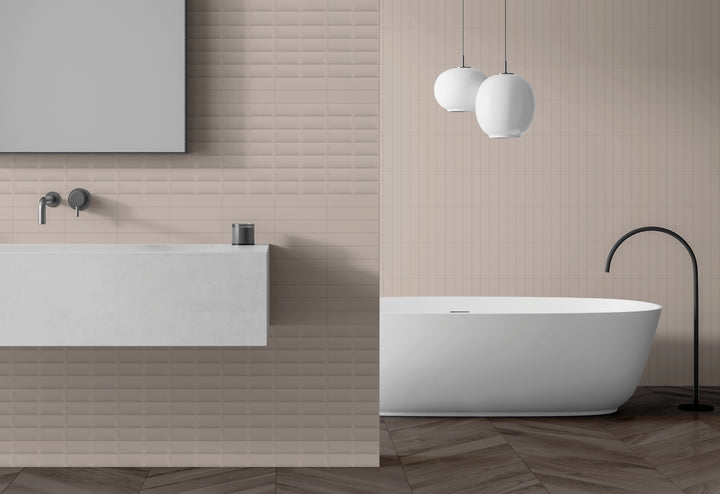 A rich and inviting warmth infuses the surroundings, highlighted by Glenbrook Redend Point 2X8 Matte Ceramic.