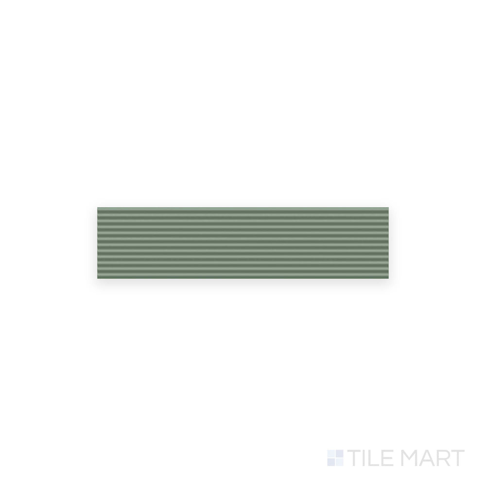 Flat view of Glenbrook October Mist 2x8 stripes matte ceramic tile, presenting sage-inspired tones with subtle striping in a matte ceramic finish.