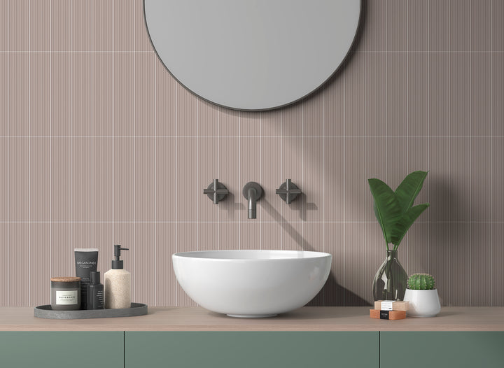 A bold yet balanced shade creates an inviting atmosphere, complemented by Glenbrook Redend Point 2X8 Matte Ceramic.