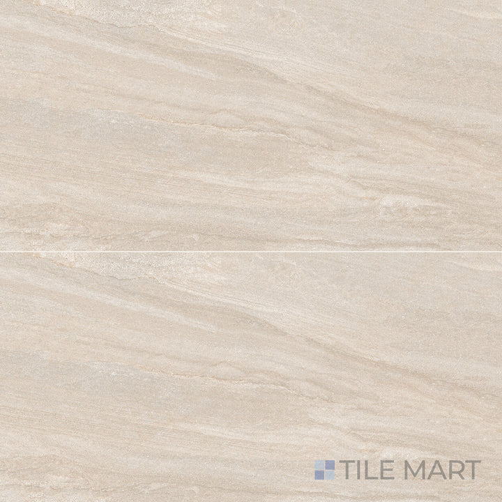 Top-down shot of Origin Desert 24X48 Matte Porcelain, a warm beige tile featuring subtle natural textures with a matte surface.