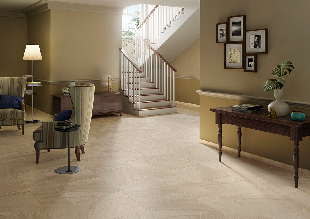 A warm and earthy texture that creates a natural ambiance, highlighted by Origin Desert 24X48 Matte Porcelain.