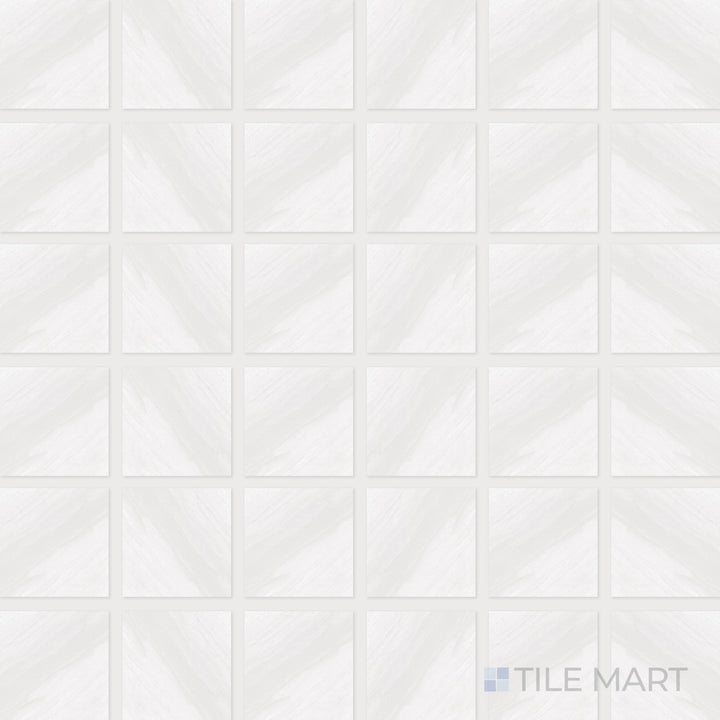 Top-down view of Origin Arctic 2" Square Matte Porcelain Mosaic, a small-format tile in a cool, arctic white tone, perfect for accent walls and backsplashes.