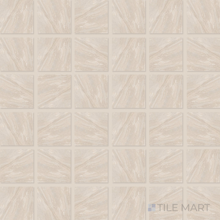 Flat-lay of Origin Desert 2" Square Matte Porcelain Mosaic, a warm beige mosaic tile with a refined matte finish, ideal for contemporary designs.