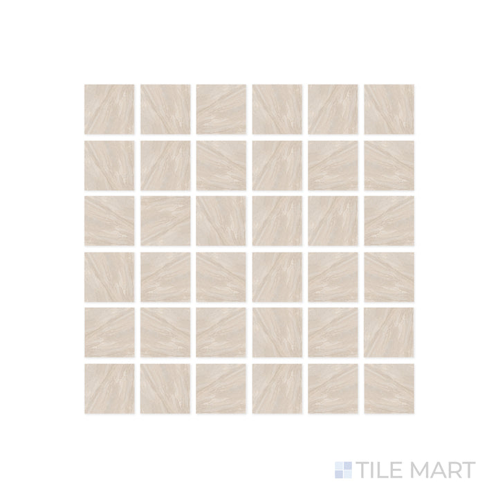 From a close-up perspective, the warm, desert-like tones of Origin Desert 2" Square matte porcelain mosaic tile stand out, enhancing its natural and timeless appeal.