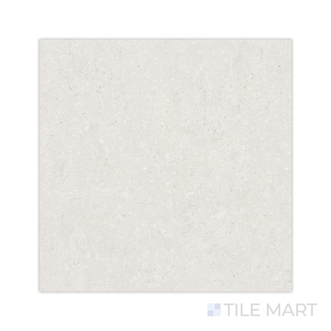 A close-up of Pietra Coral Pearl 48x48 matte porcelain tile captures its refined matte texture and soft pearl-like color, enhancing its luxurious yet understated elegance.