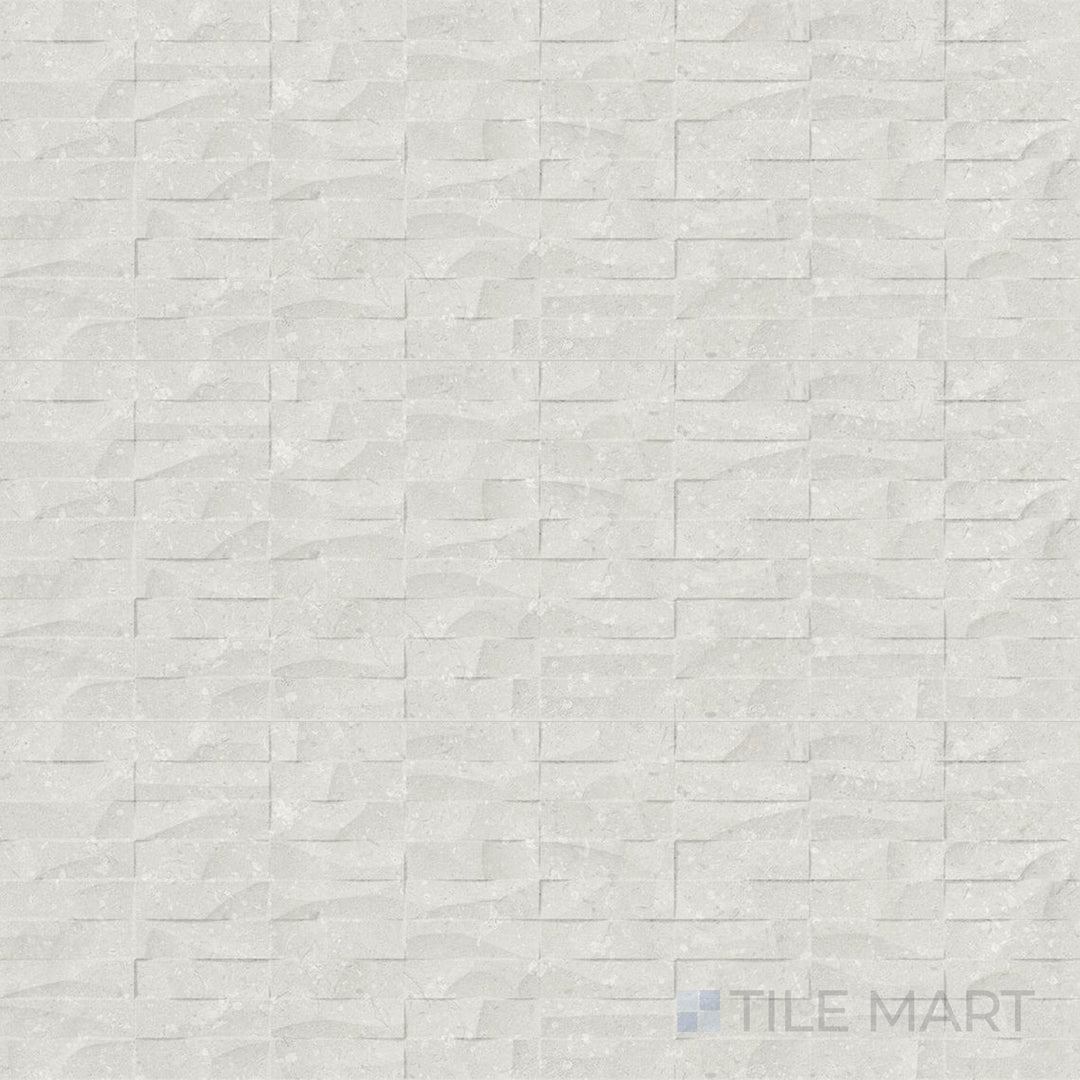 Flat-lay of Pietra Coral Pearl 12X36 Matte Porcelain, a neutral tile with a soft pearlescent sheen and a contemporary matte surface.